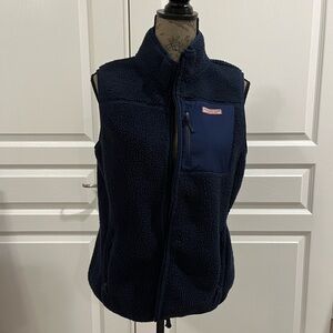 Vineyard Vines Navy Sherpa Vest with Zip Pockets
